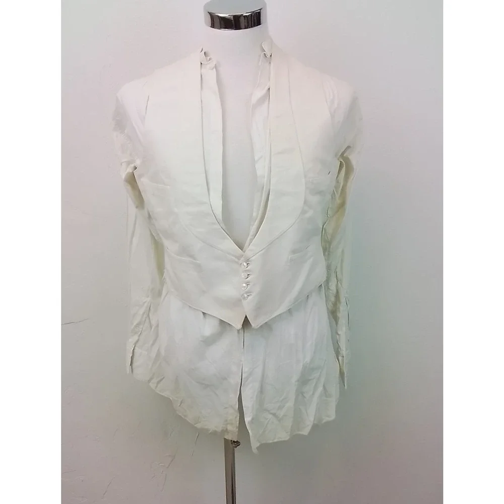 Antique Strawbridge Clothier 1920s White Suit S/XS Jacket Vest Shirt #J3081